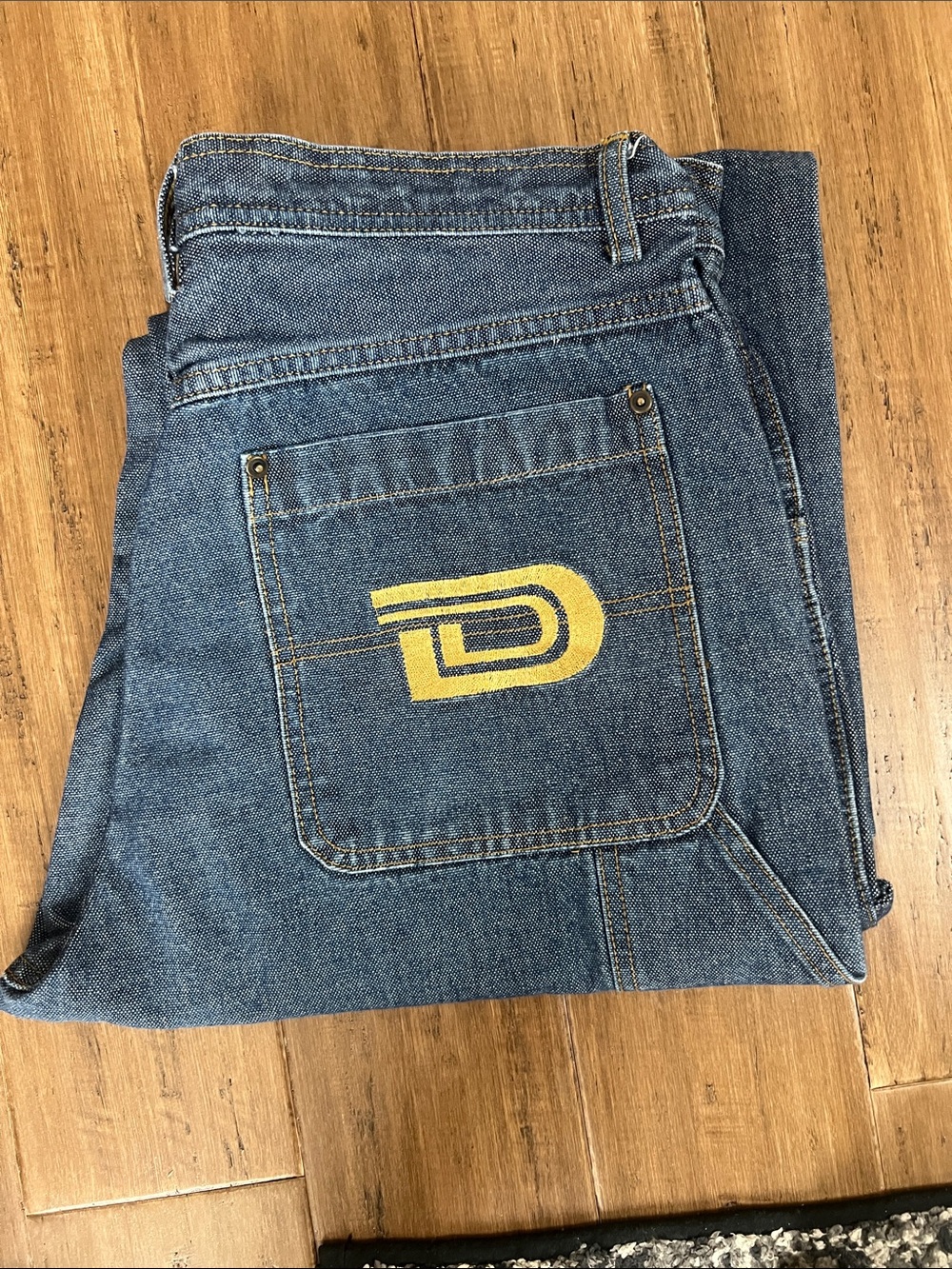 Men's Blue Denim Jeans with Yellow Pocket Logo